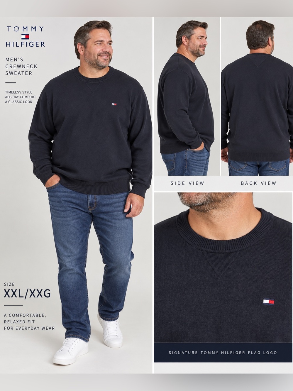 Tommy Hilfiger Men’s XXL/XXG Navy Crewneck Sweater | Classic Knit